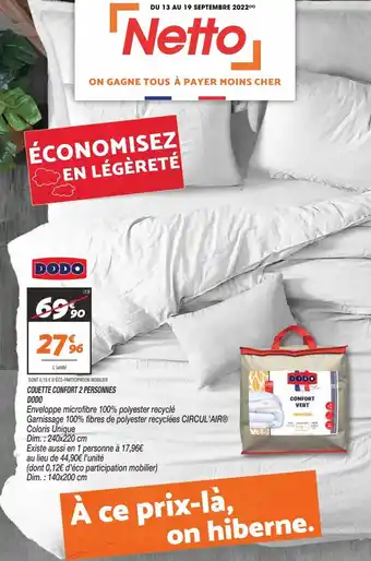 Netto Couette Confort 2 Personnes Dodo offre