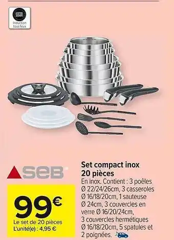 Carrefour Market Set compact inox 20 pièces seb offre