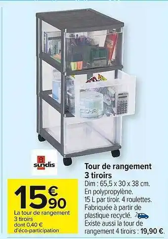 Carrefour Market Tour de rangement 3 tiroirs sundis offre
