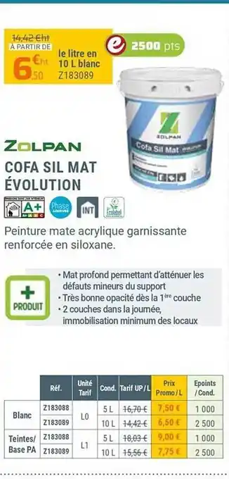 Zolpan Cofa sil mat évolution zolpan offre