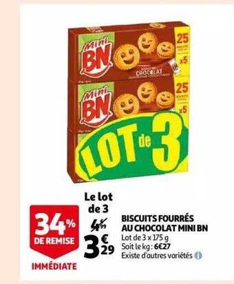 Auchan Biscuits fourrés au chocolat mini bn offre