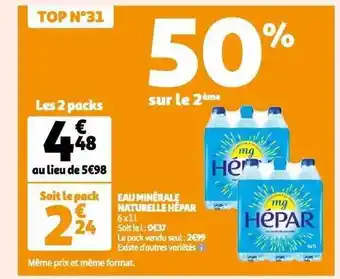 Auchan Eau minérale naturelle hépar offre