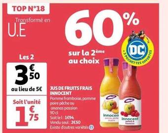 Auchan Jus de fruits frais innocent offre