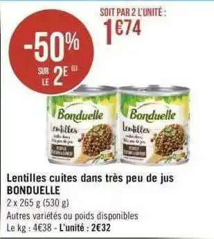 Géant Casino Lentilles cuites dans très peu de jus bonduelle offre