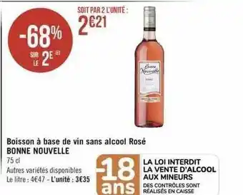 Géant Casino Boisson à base de vin sans alcool rosé bonne nouvelle offre