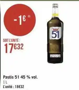 Géant Casino Pastis 51 45% vol. offre