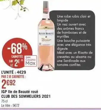 Géant Casino Igp île de beauté rosé club des sommeliers 2021 offre