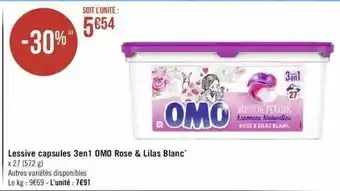 Géant Casino Lessive capsules 3en1 omo rose & lilas blanc offre