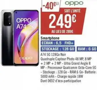Géant Casino Smartphone oppo a74 5g offre