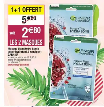 Cora x Carrefour Masque tissu hydra bomb super hydratant & repulpant garnier offre