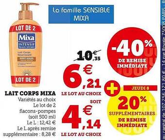 Hyper U Lait corps mixa offre