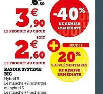 Hyper U Rasoir système bic offre