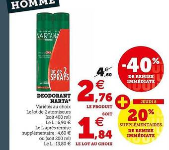 Hyper U Déodorant narta offre