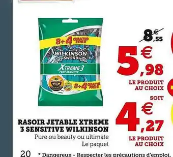 Hyper U Rasoir jetable xtreme 3 sensitive wilkinson offre