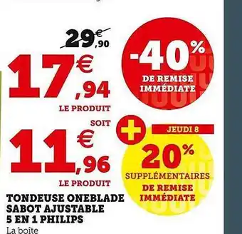 Hyper U Tondeuse oneblade sabot ajustable 5 en 1 philips offre