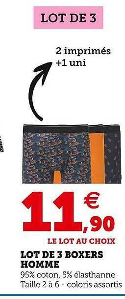 Hyper U Lot de 3 boxers homme offre