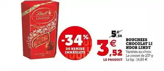Hyper U Bouchées chocolat lindor lindt offre