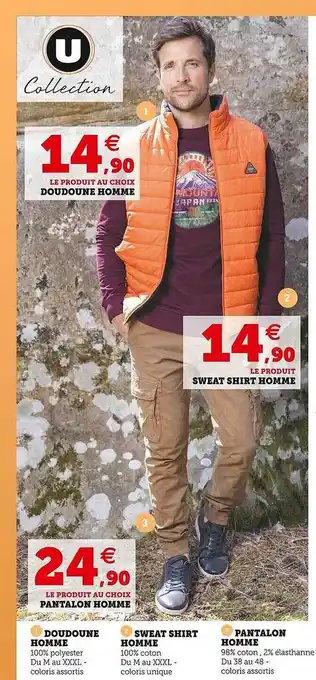 Hyper U Doudoune homme, sweat shirt homme, pantalon homme u collection offre