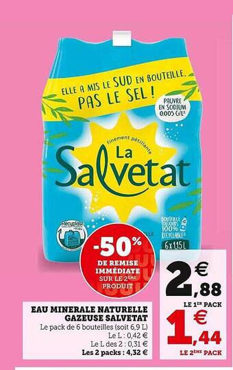 Hyper U Eau minérale naturelle gazeuse salvetat offre