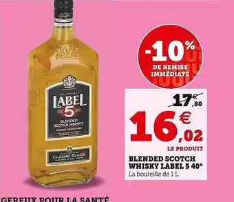 Hyper U Blended scotch whisky label 5 40° offre
