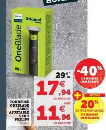 Super U Tondeuse oneblade sabot ajustable 5 en 1 philips offre