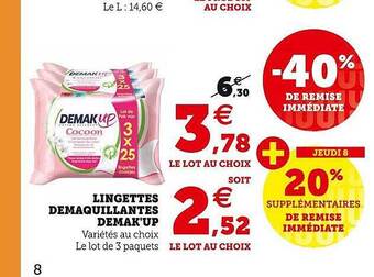 Hyper U Lingettes démaquillantes demak'up offre