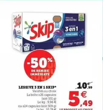 Super U Lessive 3 en 1 skip offre