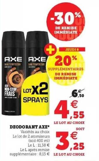 Super U Déodorant axe offre