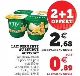 Super U Lait fermenté au bifidus activia offre