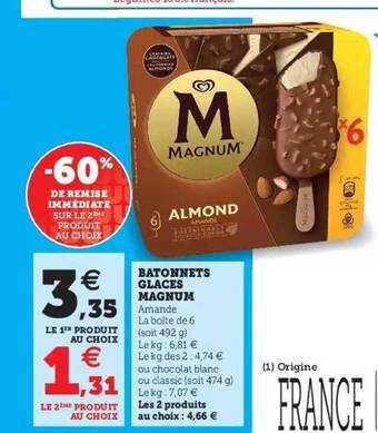 Super U Bâtonnets glacés magnum offre