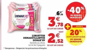 Super U Lingettes démaquillantes demak'up offre