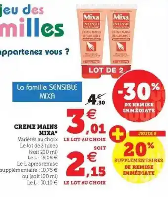 Super U Crème mains mixa offre