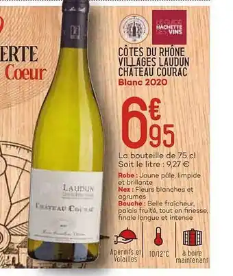 Bi1 Côtes du rhône villages laudun château courac blanc 2020 offre