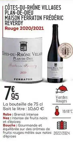 Bi1 Côtes-du-rhône villages plan-de-dieu maison ferration frédéric reverdy rouge 2020-2021 offre