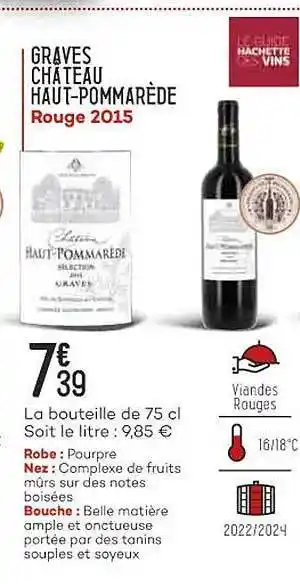 Bi1 Graves château haut-pommarède rouge 2015 offre