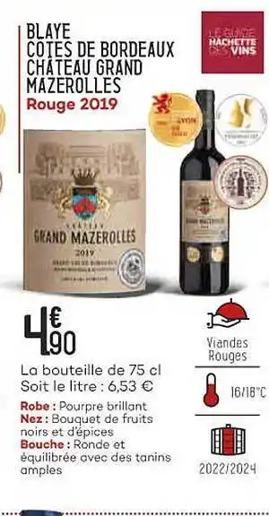 Bi1 Blaye côtes de bordeaux château grand mazerolles rouge 2019 offre