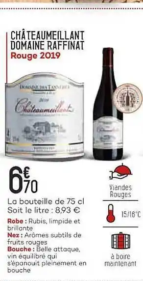 Bi1 Châteaumeillant domaine raffinat rouge 2019 offre