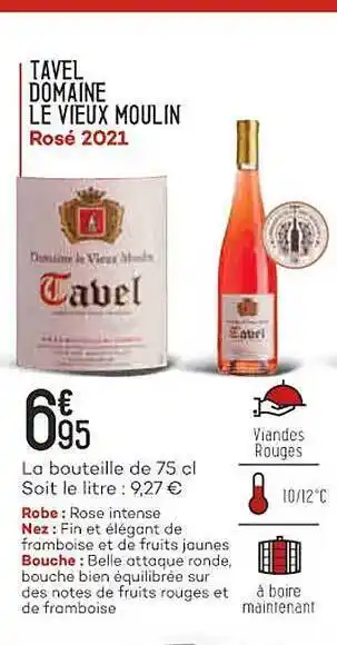Bi1 Tavel domaine le vieux moulin rosé 2021 offre