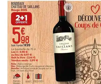 Bi1 Bordeaux château de saillans rouge 2021 offre