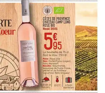 Bi1 Côtes de provence château camp long rosé bio rosé 2021 offre
