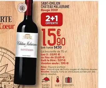 Bi1 Saint-émilion château malaurane rouge 2019 offre