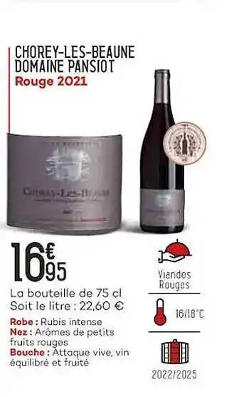 Bi1 Chorey-les-beaune domaine pansiot rouge 2021 offre