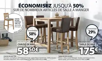 JYSK Chaise de bar tom, table de bar fauske offre