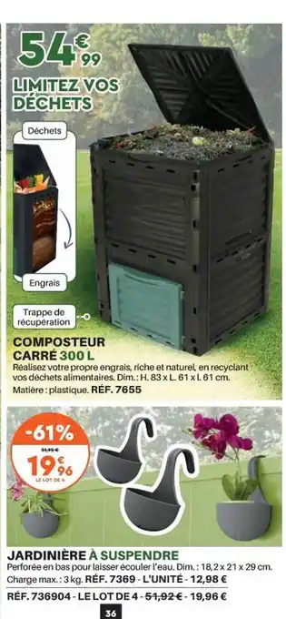 Shopix Composteur carré 300l, jardinière à suspendre offre