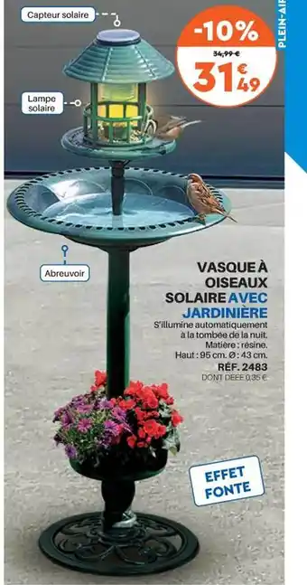 Shopix Vasque à oiseaux solaire avec jardinière offre