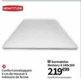 Surmatelas memory 6 140 x 190 nightitude