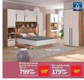 Conforama Pont de lit modjo pour lit 140 cm ou 160 cm, lit adulte modjo 140 x 190 cm offre