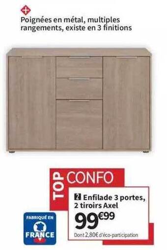 Conforama Enfilade 3 portes, 2 tiroirs axel offre