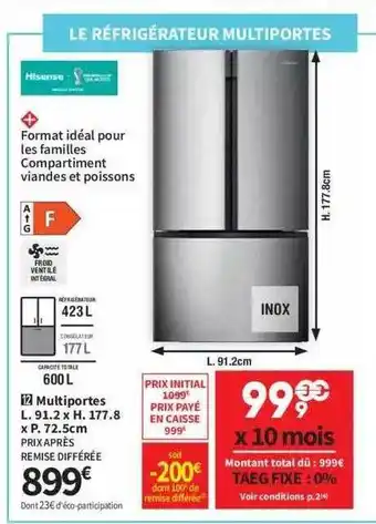 Conforama Réfrigérateur multiportes hisense offre