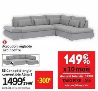 Conforama Canapé d'angle convertible alina 2 offre